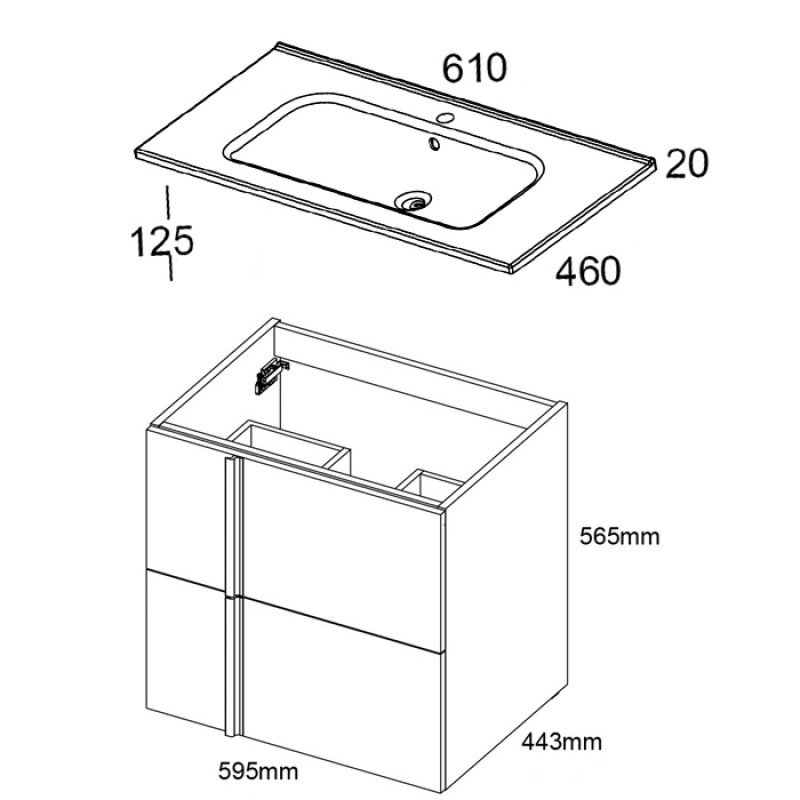 Royo Onix 2-Drawer Wall Hung Vanity Unit with Ceramic Basin 600mm - Gloss White