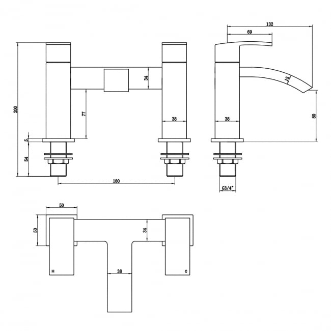 Verona Onyx Bath Filler Tap Pillar Mounted - Matt Black