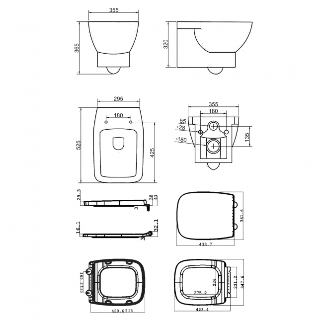 Verona Piccolo Wall Hung Toilet - Soft Close Seat