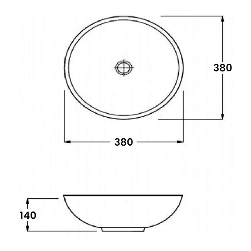 Verona Prince Round Solid Surface Sit-On Counter Top Basin 380mm Wide - 0 Tap Hole