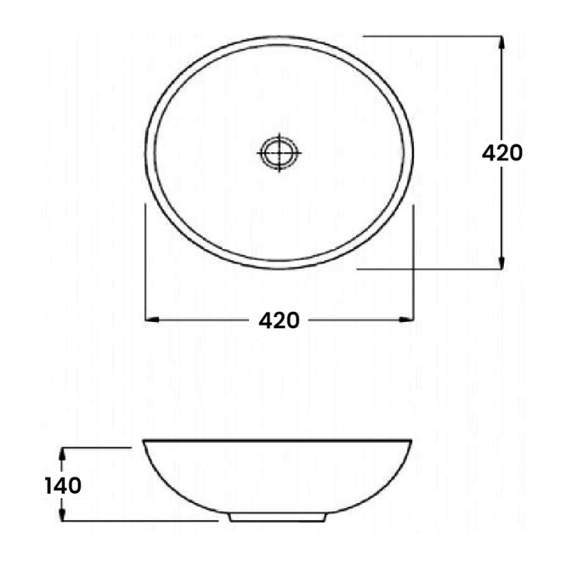 Verona Prince Round Solid Surface Sit-On Counter Top Basin 420mm Wide - 0 Tap Hole