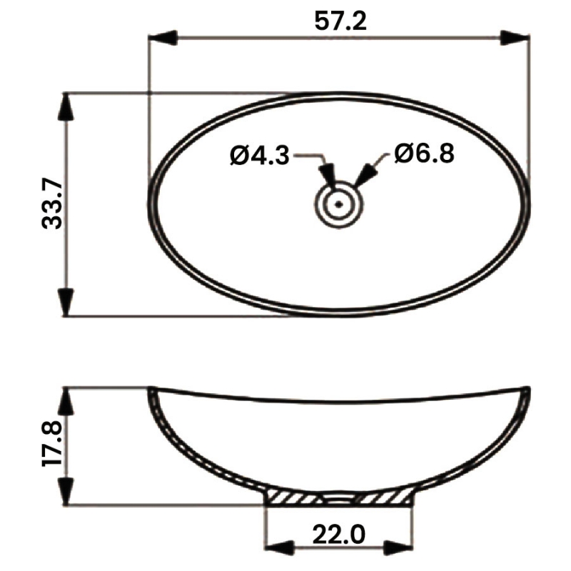 Verona Queen Oval Solid Surface Sit-On Counter Top Basin 572mm Wide - 0 Tap Hole