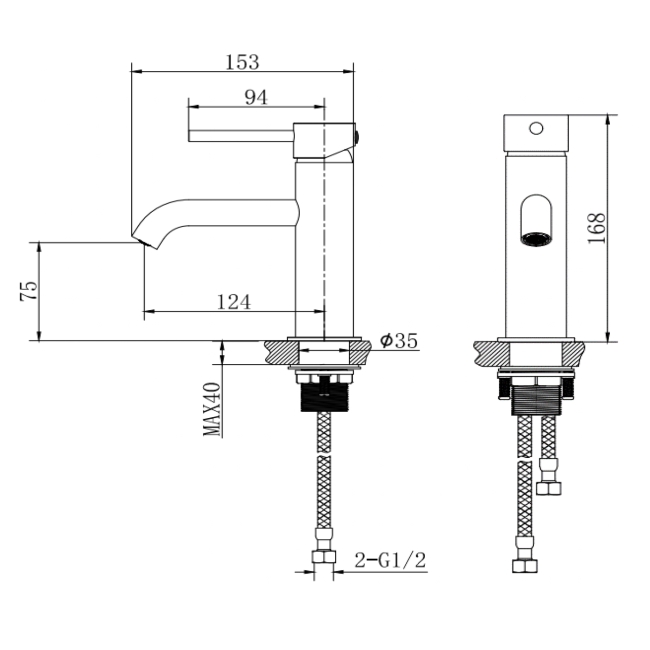 Verona RIvenza Brushed Brass Basin Mixer Tap (inc Waste)  | Dimension Image