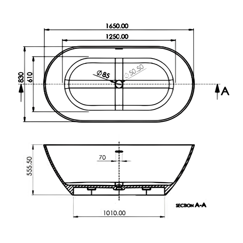 Verona Stone Freestanding Double Ended Bath 1650mm x 830mm - White