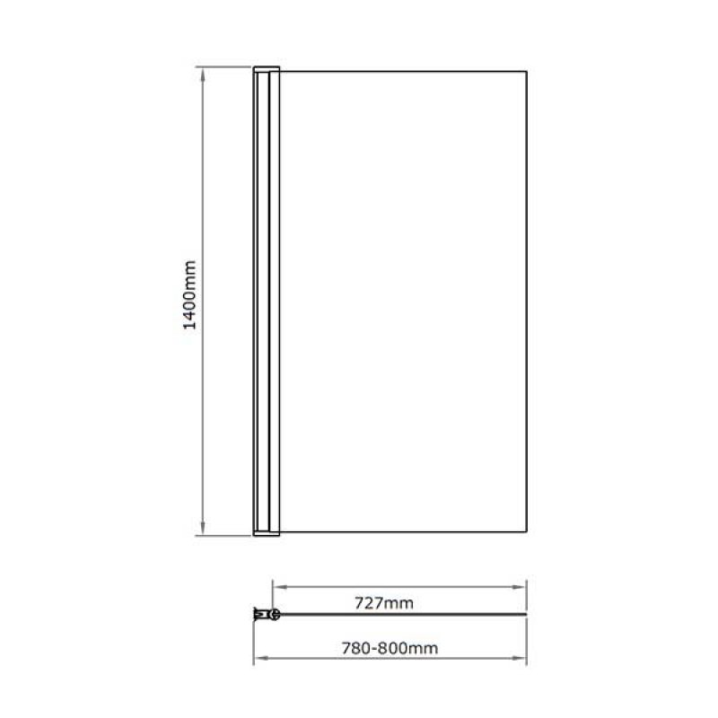 Verona Uno Square Top Hinged Bath Screen 1400mm H x 800mm W 6mm Glass