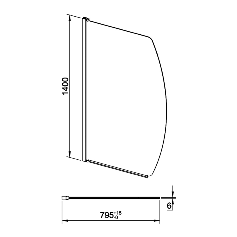 Verona Uno Sail Universal Hinged Bath Screen 1400mm H x 800mm W - 6mm Glass