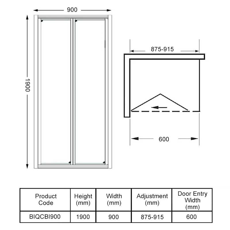 Verona Uno Bi-Fold Shower Door 900mm Wide - 4mm Glass
