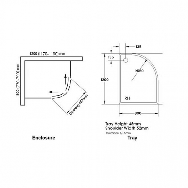 Verona Uno Offset Quadrant Shower Enclosure with Tray 1200mm x 800mm RH - 6mm Glass