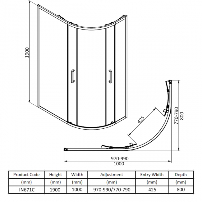 Verona Uno Offset Quadrant Shower Enclosure 1000mm x 800mm - 6mm Glass