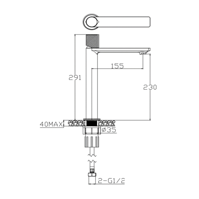 Verona Velora Matt Black Tall High Rise Basin Mixer Tap  | Dimension Image