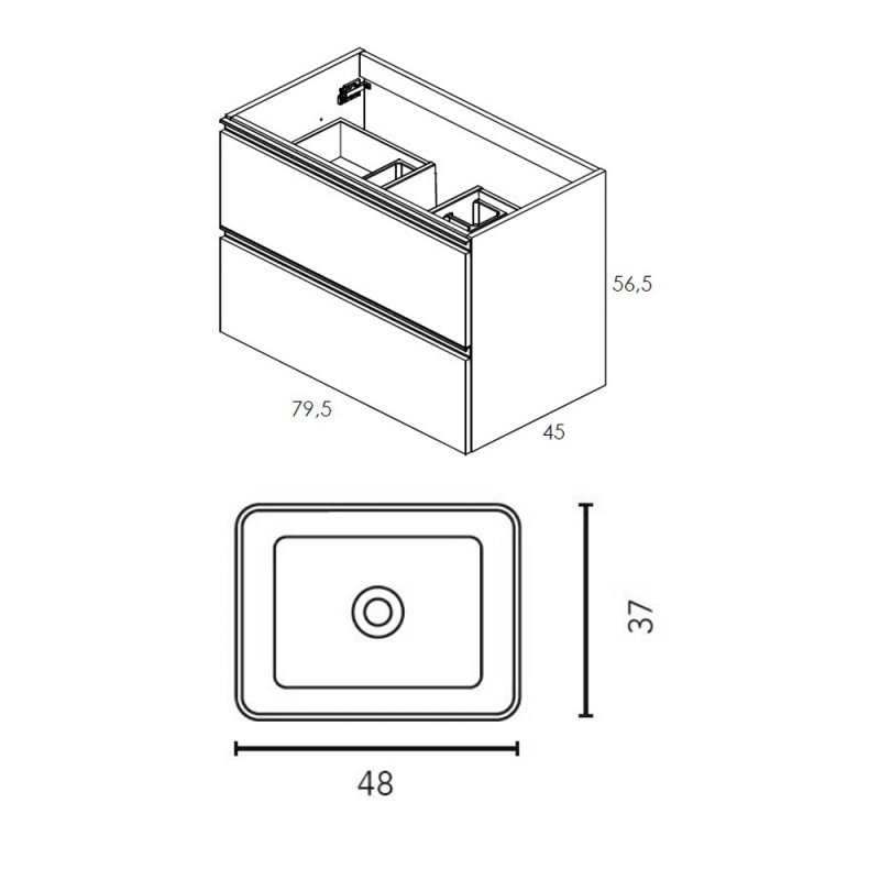 Royo Vida 2-Drawer Wall Hung Vanity Unit with Basin 800mm Wide - Gloss White