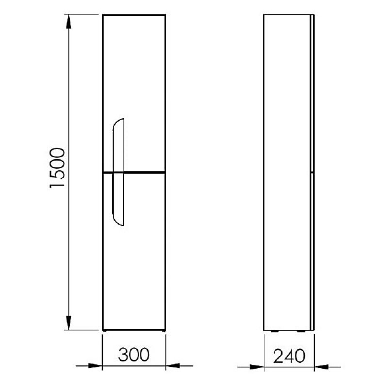 Royo Vitale Wall Hung 2-Door Tall Unit 300mm Wide - Light Oak  | Dimension Image