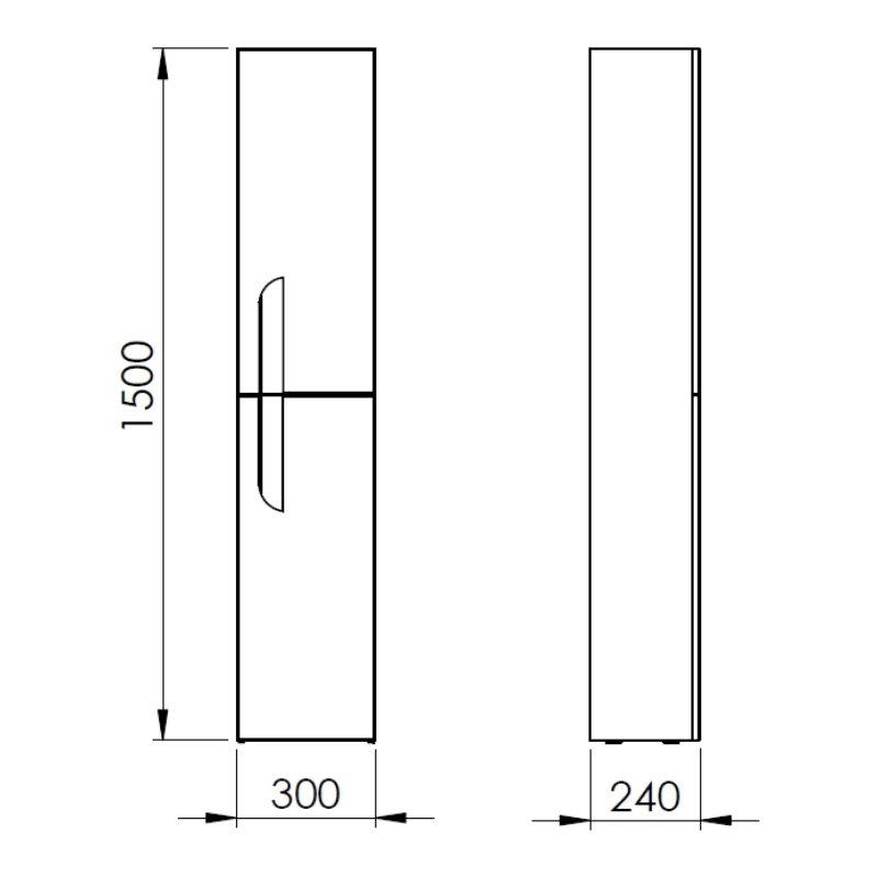 Royo Vitale Wall Hung 2-Door Tall Unit 300mm Wide - Gloss White  | Dimension Image