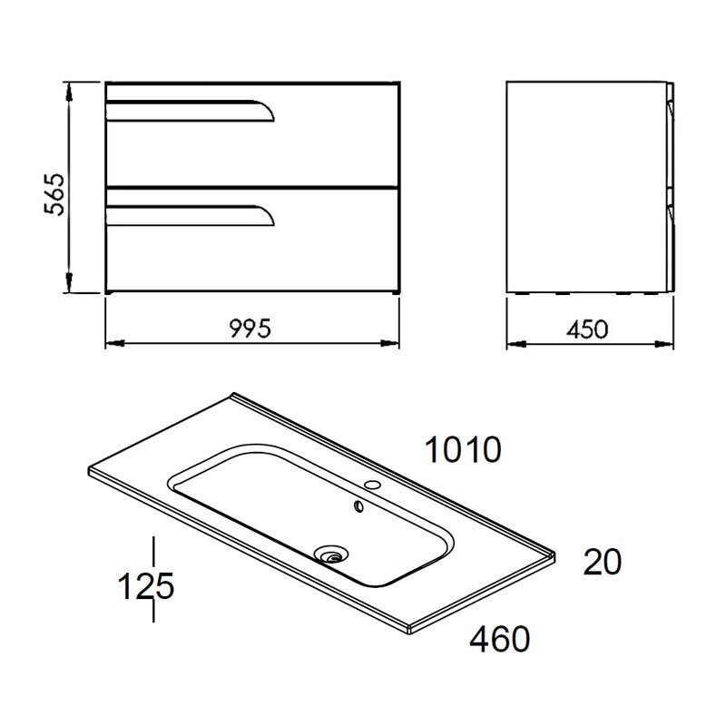 Royo Vitale 2-Drawer Wall Hung Vanity Unit with Ceramic Basin 1000mm Wide - Light Oak