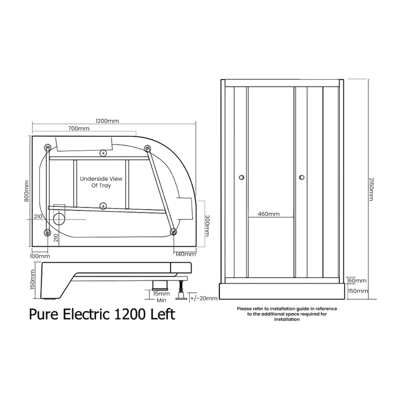 Vidalux Pure E Shower Cabin PUREE1200LFTBLK LUX MTL 9.5 1200mm x