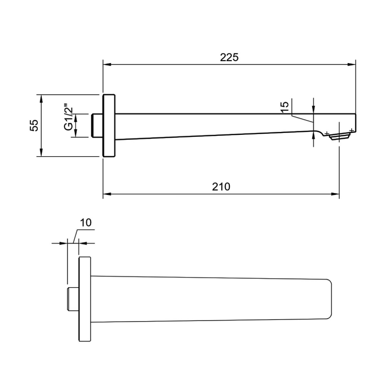 Villeroy & Boch Architectura Bath Spout Wall Mounted 225mm - Matt Black