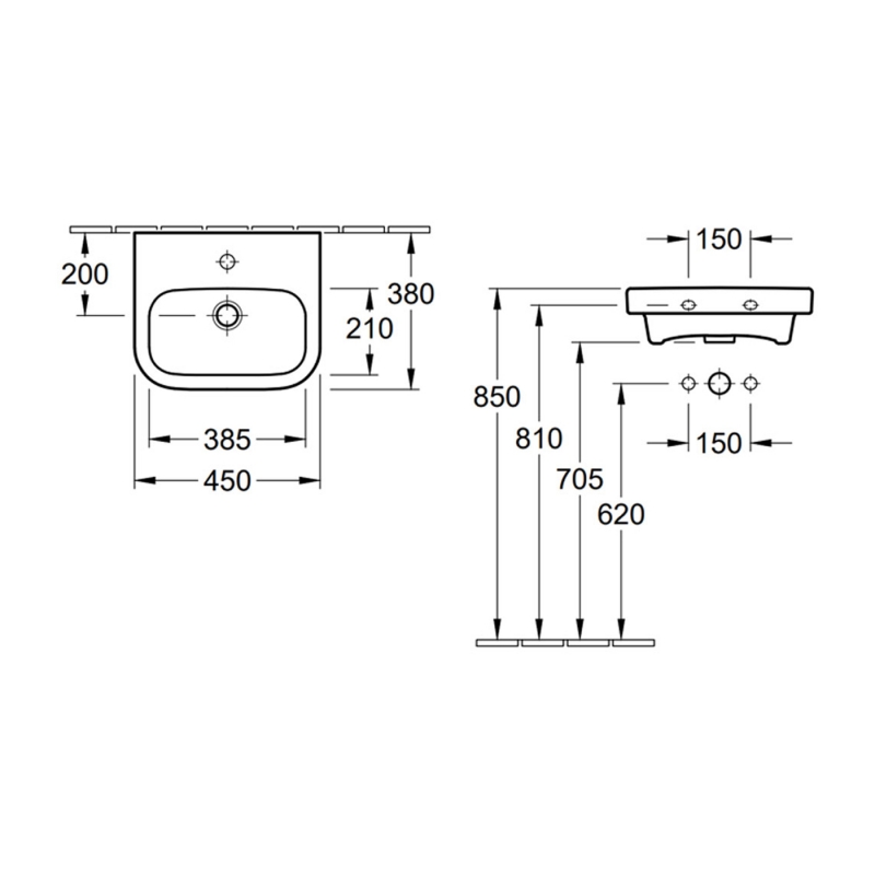Villeroy & Boch Architectura Wall Hung Basin 450mm Wide - 1 Tap Hole