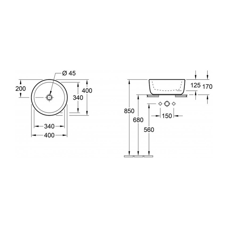 Villeroy & Boch Architectura Sit-On Countertop Basin 400mm Wide - 0 Tap Hole