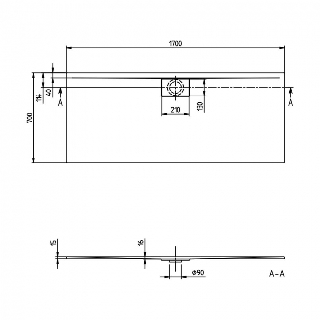 Villeroy & Boch Architectura MetalRim White Rectangular Shower Tray 1700mm x 700mm  | Dimension Image