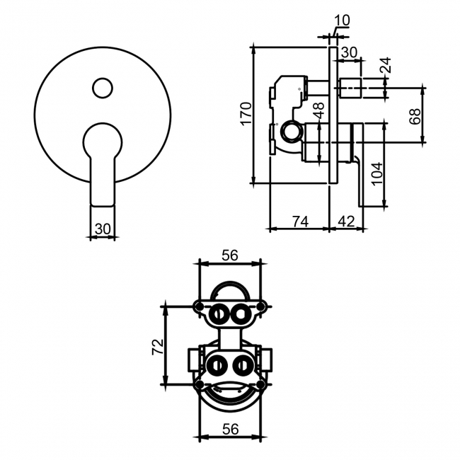 Villeroy & Boch Architectura Round Concealed Shower Valve with Diverter Single Handle - Chrome