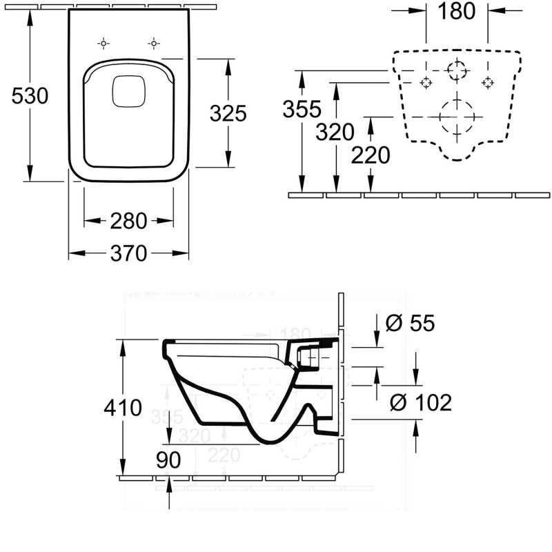 Villeroy & Boch Architectura Square Rimless Wall Hung Toilet 530mm Projection - Soft Close Seat