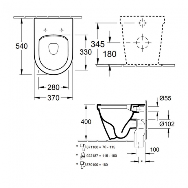Villeroy & Boch Architectura Rimless Back to Wall Toilet - Standard Seat