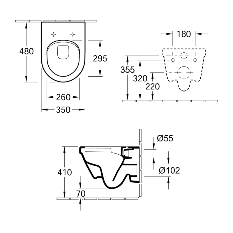 Villeroy & Boch Architectura Round Rimless Wall Hung Toilet 480mm Projection - Soft Close Seat