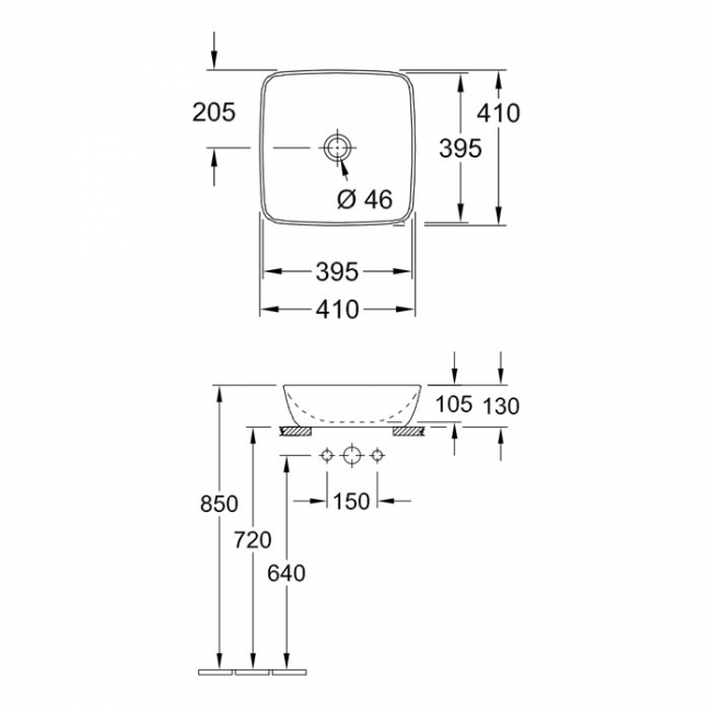 Villeroy & Boch Artis Square Sit-On Countertop Basin 410mm Wide - 0 Tap Hole