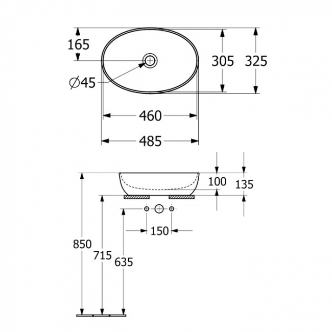 Villeroy & Boch Artis Oval Sit-On Countertop Basin 480mm Wide - 0 Tap Hole