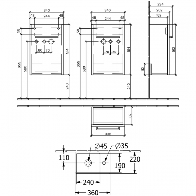 Villeroy & Boch Avento Wall Hung Vanity Unit LH with Basin 360mm Wide - Brilliant White with Chrome Handle