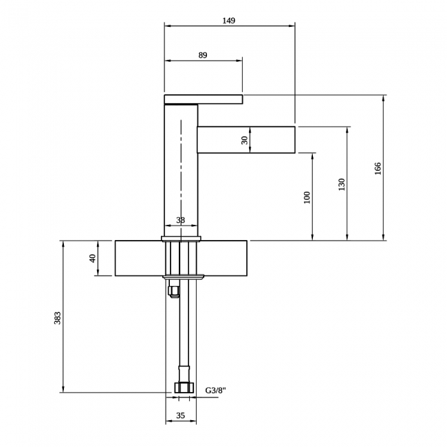 Villeroy & Boch Dawn Slim Basin Mixer Tap without Waste - Chrome  | Dimension Image