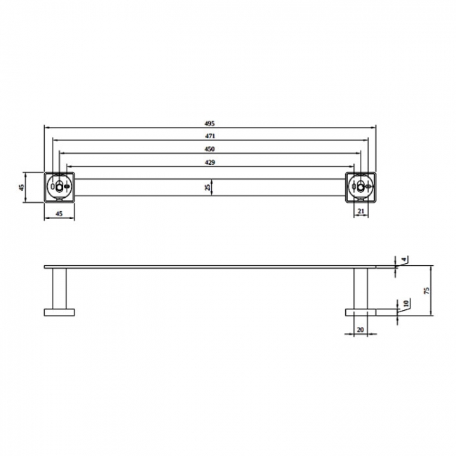Villeroy & Boch Elements Striking Straight Towel Bar 495mm Wide - Brushed Gold