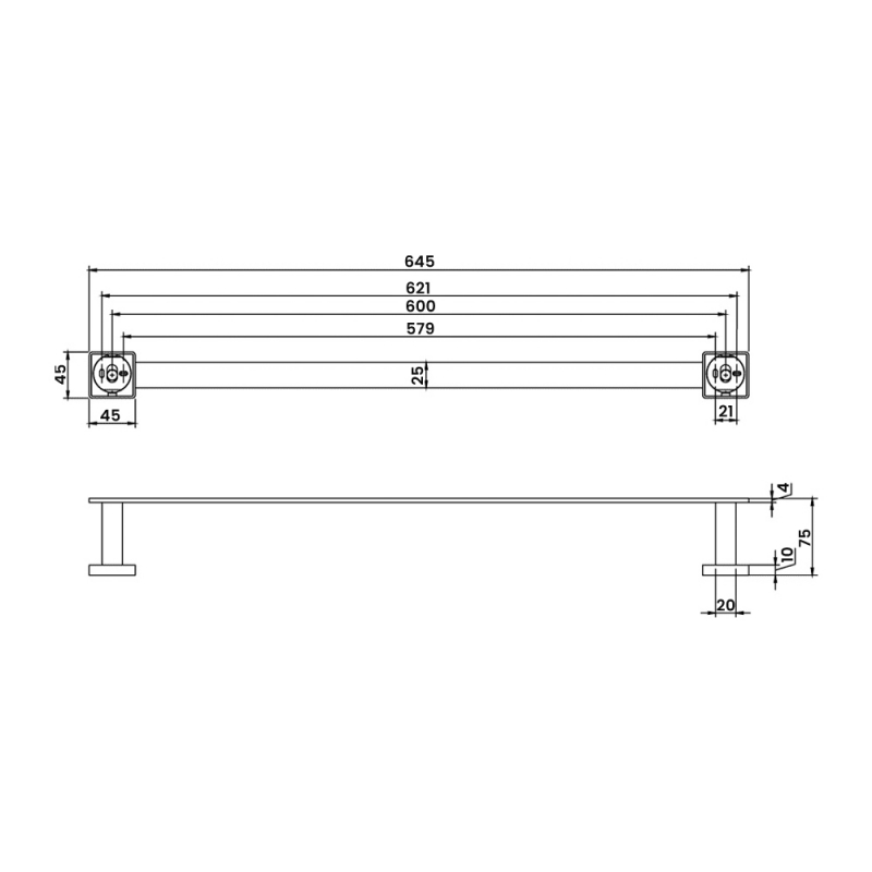 Villeroy & Boch Elements Striking Towel Bar 645mm Wide - Matt Black