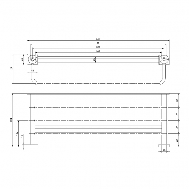Villeroy & Boch Elements Striking Towel Rack 595mm Wide - Matt Black