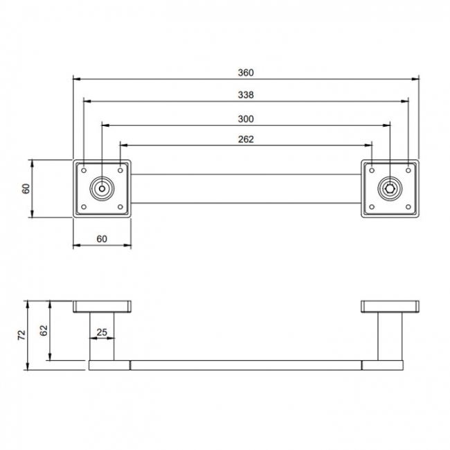 Villeroy & Boch Elements Striking Holding Handle 360mm Wide - Brushed Gold  | Dimension Image