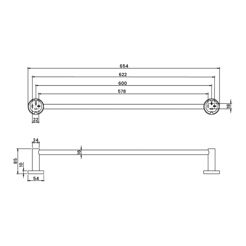 Villeroy & Boch Elements Tender Towel Bar 654mm Wide - Chrome