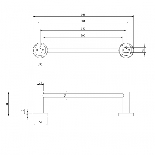 Villeroy & Boch Elements Tender Straight Towel Bar 366mm Wide - Chrome