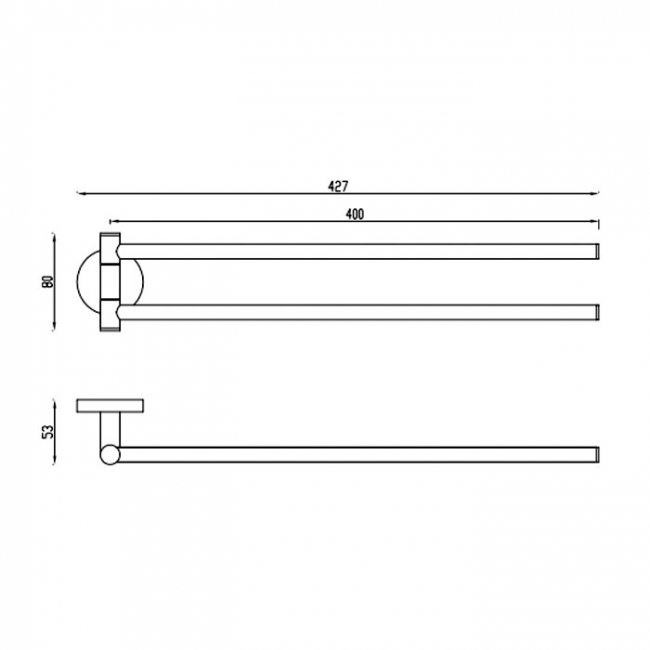Villeroy & Boch Elements Tender Towel Holder with Double Arm - Chrome  | Dimension Image