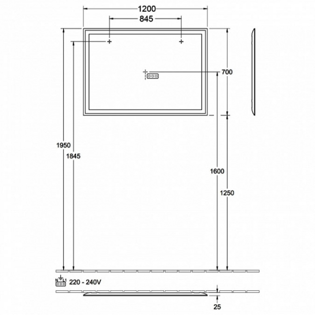 Villeroy & Boch Finero LED Bathroom Mirror 700mm H x 1200mm W