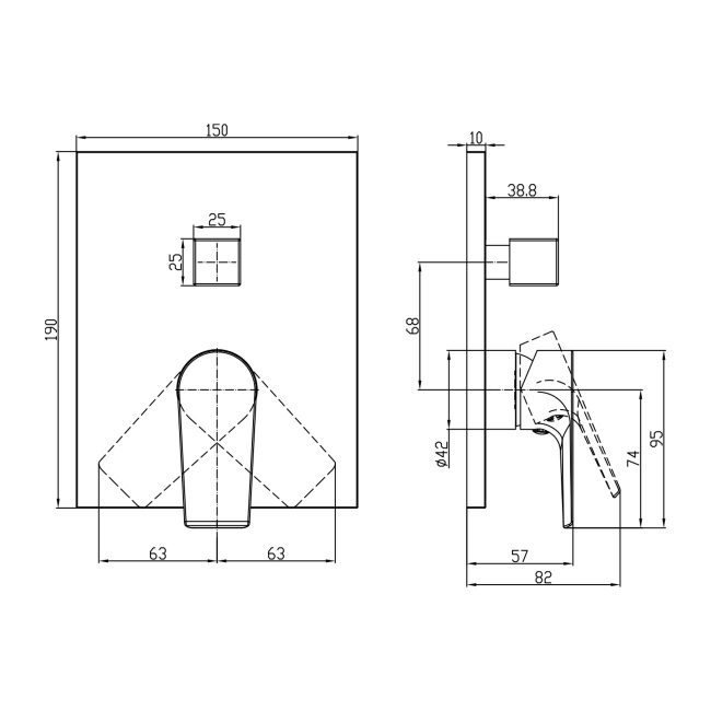 Villeroy & Boch Liberty Rectangular Concealed Shower Valve with Diverter Single Handle - Chrome