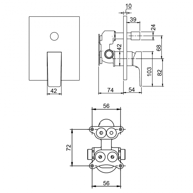 Villeroy & Boch Architectura Rectangular Concealed Shower Valve with Diverter Single Handle - Matt Black