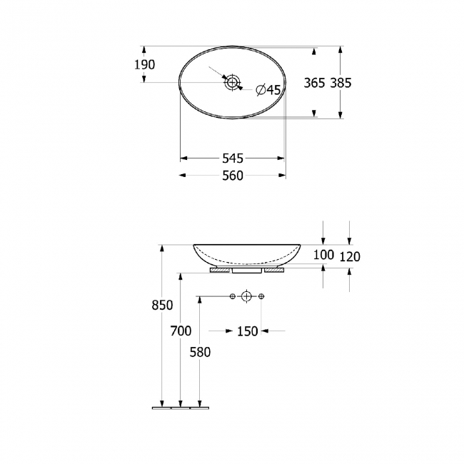 Villeroy & Boch Loop & Friends Oval Sit-On Countertop Basin 560mm Wide - 0 Tap Hole