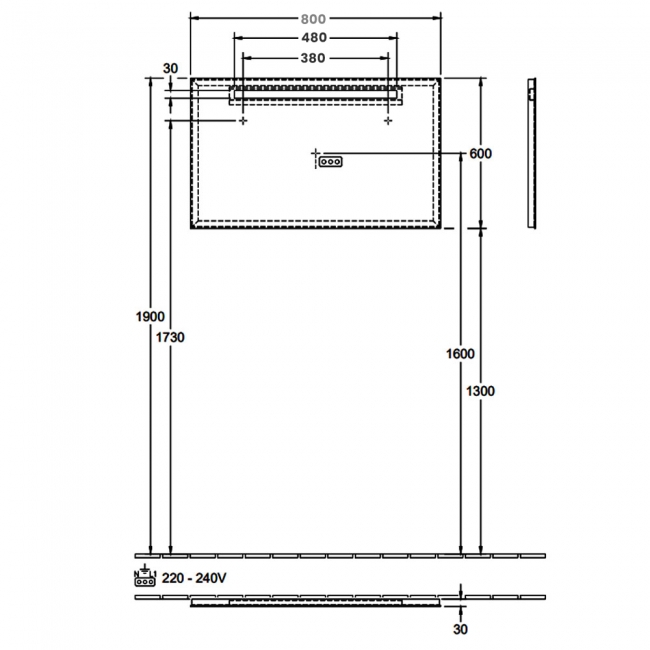 Villeroy & Boch More To See One LED Bathroom Mirror 600mm H x 800mm W