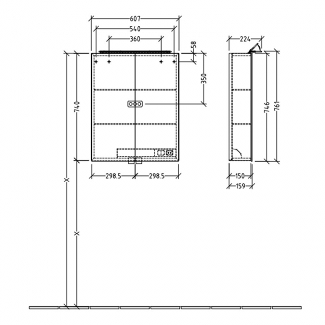 Villeroy & Boch My View One LED Bathroom Cabinet 746mm H x 607mm W