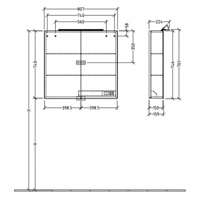 Villeroy & Boch My View One LED Bathroom Cabinet 746mm H x 807mm W