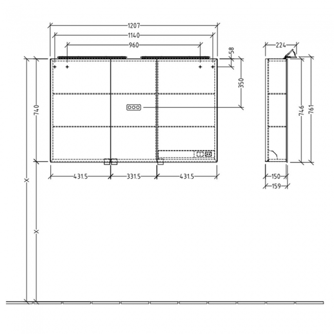 Villeroy & Boch My View One LED Bathroom Cabinet 746mm H x 1207mm W