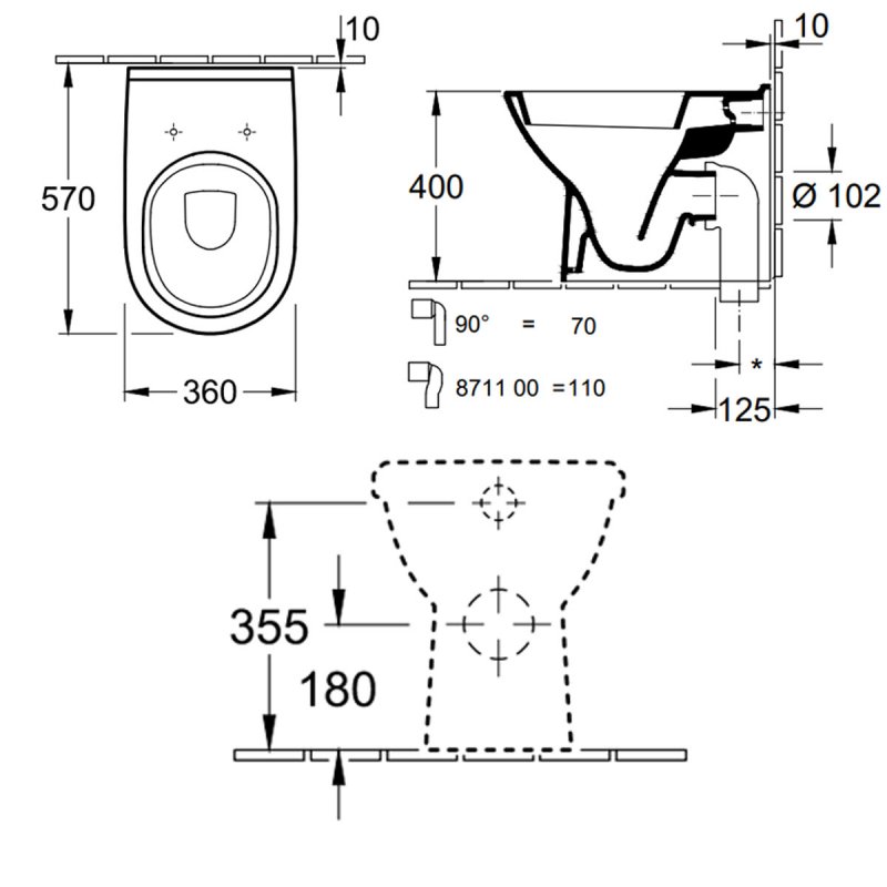 Villeroy & Boch O.novo Back to Wall Toilet - Soft Close Seat