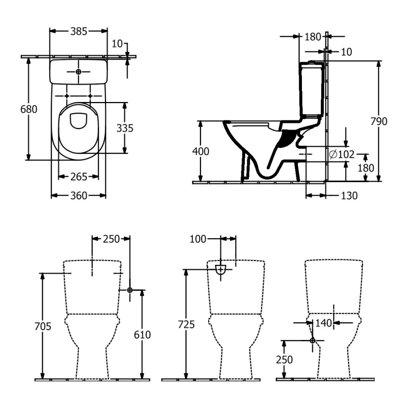 Villeroy & Boch O.novo Rimless Close Coupled Toilet with Push Button Cistern - Soft Close Seat