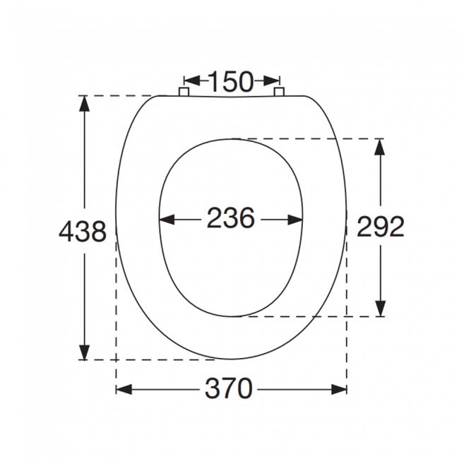 Villeroy & Boch O.novo Standard Toilet Seat and Cover with Fixed Hinge - White Alpin  | Dimension Image