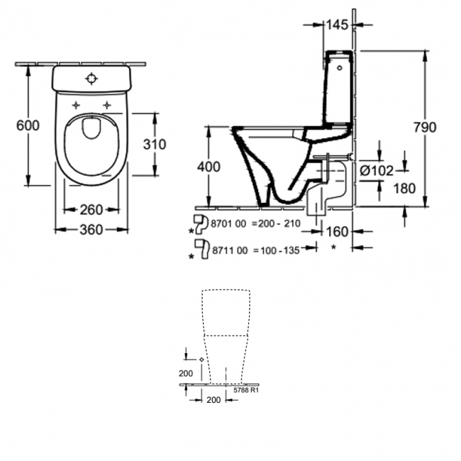 Villeroy & Boch O.novo Rimless Back to Wall Close Coupled Toilet with Push Button Cistern - Soft Close Seat